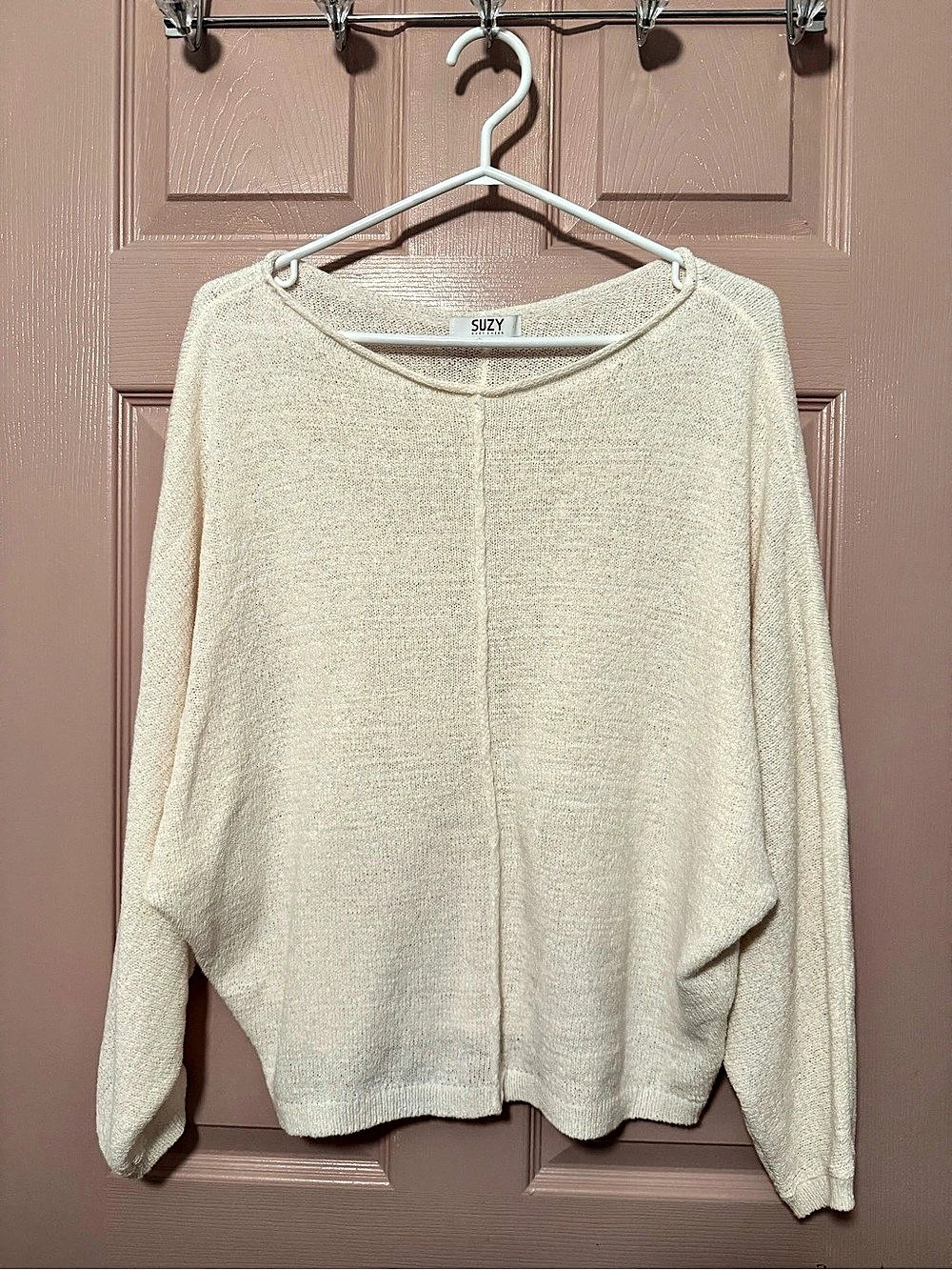 Suzy Shier Cream Scoop Neck Sweater